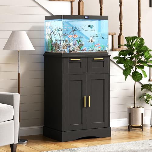 10 Gallon Fish Tank Stand with Storage Cabinet, Fish Tank Stand with 2 Drawers for Accessories Storage, Aquarium Stand 5-10 Gallon, 20.5" L x 11.0" W Aquarium Cabinet, Black PTBX02BK - color: Black, size: 5-10 Gallon