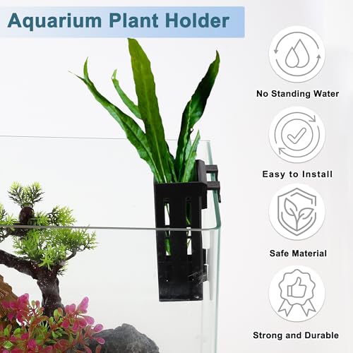 Aquarium Plant Holder, Fish Tank Plant Holder, Aquarium Plant Holder with Hooks and Suction Cups, Aquarium Plant Pots for Hanging Plants and Plant Cultivation, Black, 1 Set - color: Black