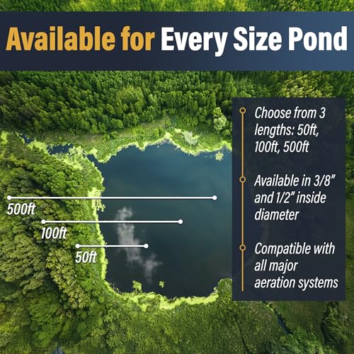 Outdoor Water Solutions Weighted Airline for Pond Aeration – 3/8" Inside Diameter | 500ft Spool | Self-Sinking Rubber Air Hose | Heavy-Duty, Flexible Tubing for Aerators & Diffusers