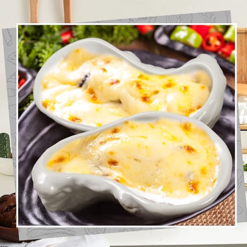 Reallnaive 6 Pcs Ceramic Oyster Shells Reusable Oyster Grilling Shells Large Clam Baking Dish Platter Plate for Cooking Shrimp Scallops Clams Seafood of All Kind