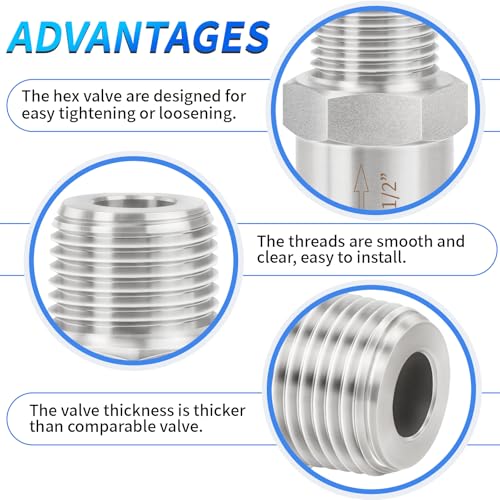 ChillWaves 304 Stainless Steel In-Line Split Check Valve 1/2" NPT Male Thread, One-Way Non-return Check Valve for Backflow Prevention(1-PACK) - size: 1/2" MNPT, style: Split Check Valve