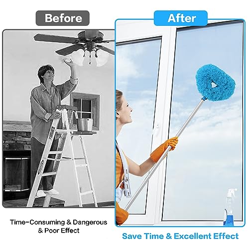 Ceiling Fan Cleaner Duster Reusable Microfiber Ceiling Fan Blade Cleaner Removable Duster with Extension Pole Adjusts 13 to 49.7 Inch for Cleaning Walls Bookshelves Furniture Door Window Top (Blue) - color: Blue