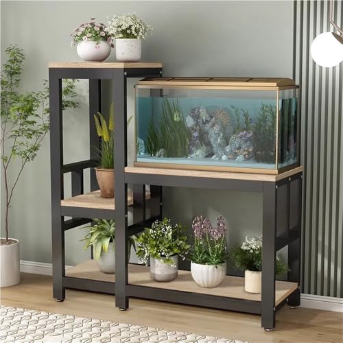 Metal Fish Tank Stand, Aquarium Stand with 3-Tier Shelves, Indoor Plant Stand, Storage Rack for Fish Tank Accessories in Living Room, Balcony, Home Office(Black) - color: Black
