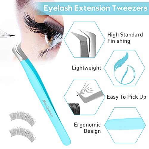 Ms.Queen Volume Lash Tweezers, Fiber Grip L-Angled Tips Boot Tweezers for Mega Volume Eyelash Extensions, Blue - style: Boot Tweezers