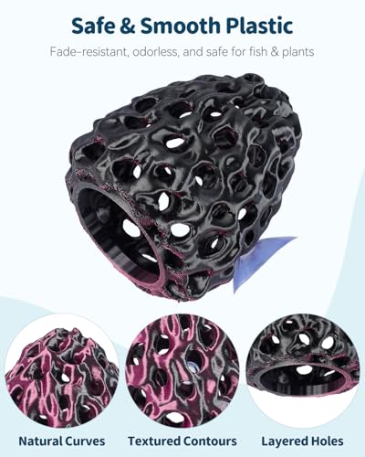 Uniclife Shrimp Cave, Shrimp Hides for Aquarium, Realistic Plastic Aquarium Coral Rock Decorations with Suction Cup, Betta Hideout Tank Accessories for Fish Tank Decor, Purple-to-Black Gradient - color: Purple-to-black Gradient