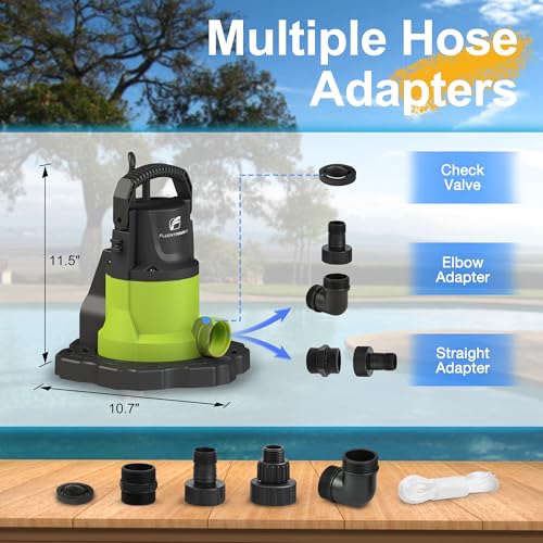 FLUENTPOWER Automatic Pool Cover Pump, 3/4HP 3400GPH Submersible Above Ground Water Removal Pump with Check Valve Adapter, 26FT Power Cord for Pool, Hot Tub, Rooftop, Water Bed, Basement Draining - style: 3/4HP 3400GPH Automatic Sensor