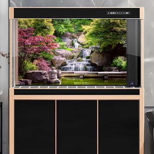Waterfall Aquarium Background Kyoto Garden Style Terrarium Background Forest Huge Rocks Fish Tank Background Falls Stream River Aquarium Backdrop Waterfall Reptile Habitat Background 24x16in - color: Purple Green, size: 24(W)x16(H)in