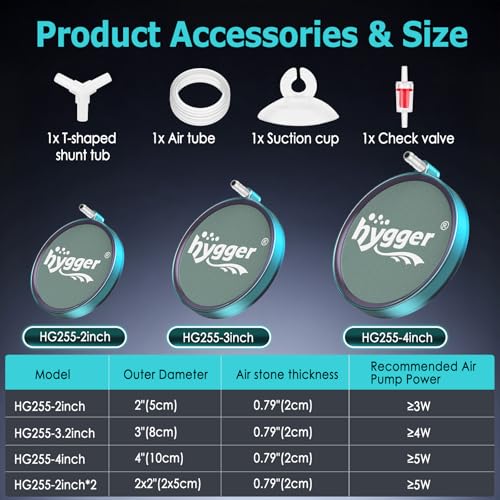 hygger Aquarium Air Stone 3 Inch, Fish Tank Bubbler Stone, Air Bubble Aerator Oxygen Diffuser, Air Pump Accessories for Aquariums, Fish Tanks, Hydroponics and Ponds - size: 3 Inch