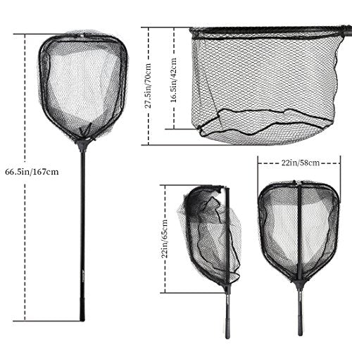 BLISSWILL Large Fishing Net with Handle Collapsible Fish Landing with Extendable Handle Knotless Nylon Fishing Safe Fish Net Durable Telescopic Dip Foldable