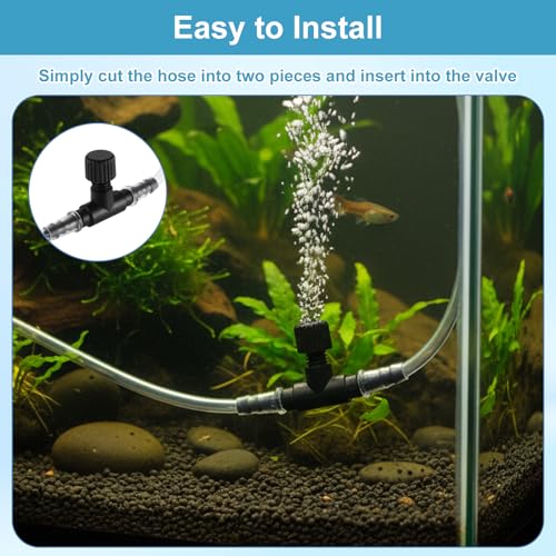 20 Pcs Aquarium Air Valves for 3/16" (4mm) ID Airline Tubing, T-Shaped Hose Connectors Single Way Plastic Air Flow Controllers Regulators Airpump Accessories for Fish Tank, Black