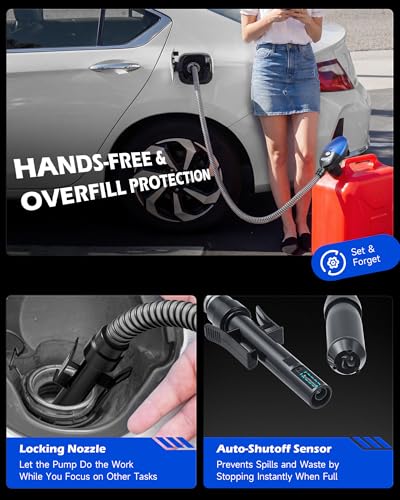 Orion Motor Tech Electric Fuel Transfer Pump with Auto-Shutoff, 3.2GPM Gas Can Pump, 51" Hose, USB-C & AA Battery (NO BATTERIES INCLUDED) Powered, 4 Adapters for Gasoline, Diesel, Kerosene, Blue - color: 3.2GPM Cordless Gas Pump Kit, Blue