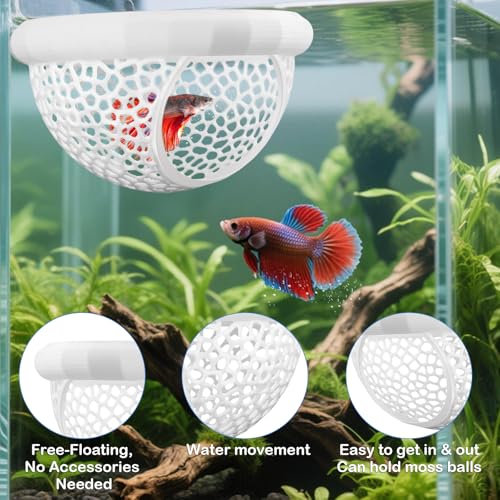2 Sizes Floating Betta Fish Hide and Shrimp Cave – 3D Printed Aquarium Hammock, Floating Feeder Ring, and Resting Shelter for Nano Aquariums & Fish Tank Decorations (White)