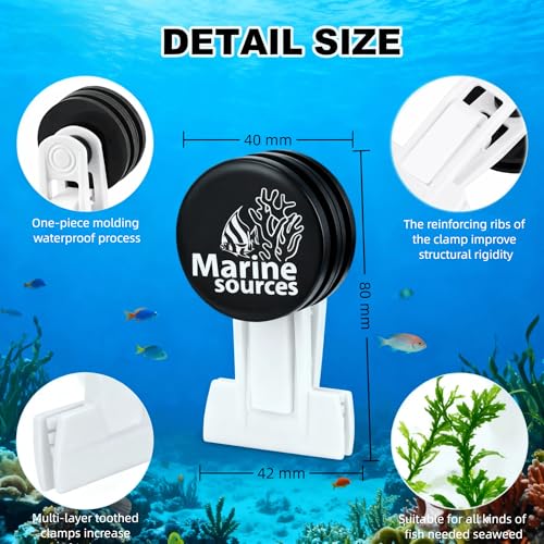 Magnetic Seaweed Feeding Clip for Saltwater Aquarium, Automatic Fish Feeder with Algae Magnet Clip, Glass Tank Accessory for Aquatic Pets, Up to 15mm Glass Thickness - color: Black-1Pcs