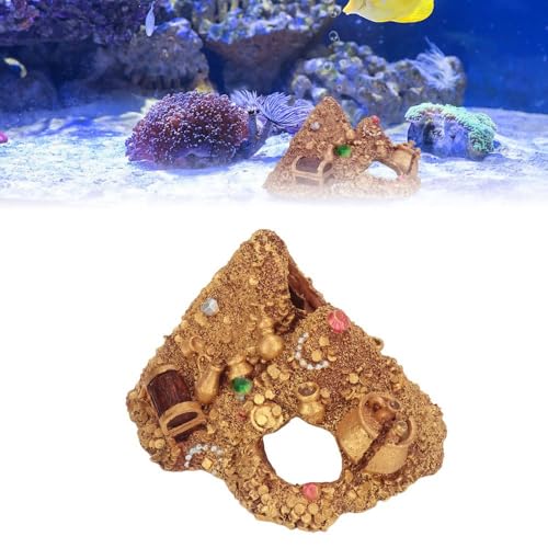 Resin Gold Treasure Mountain Decoration Hollow Design Hideouts Underwater Landscape Mountain Shape Aquarium Ornament