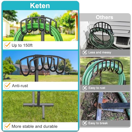 Garden Hose Holder, Detachable Metal Water Hose Holder Stand, Heavy Duty Freestanding Garden Hose Reel Rack and Hose Storage Organizer for Outside Yard