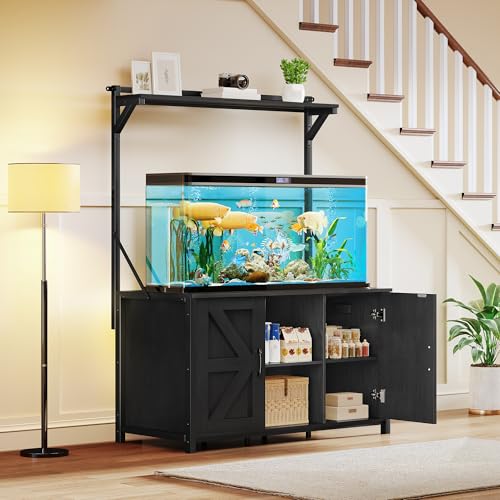 YITAHOME 120 Gallon Fish Tank Stand with Power Outlets, Heavy Duty Metal Large Aquarium Stand with Cabinet, Reptile Terrariums Table for Turtle Accessories Storage,1100LBS Capacity, Black - color: Black, size: 48.9"L x 24"W x 68.8"H