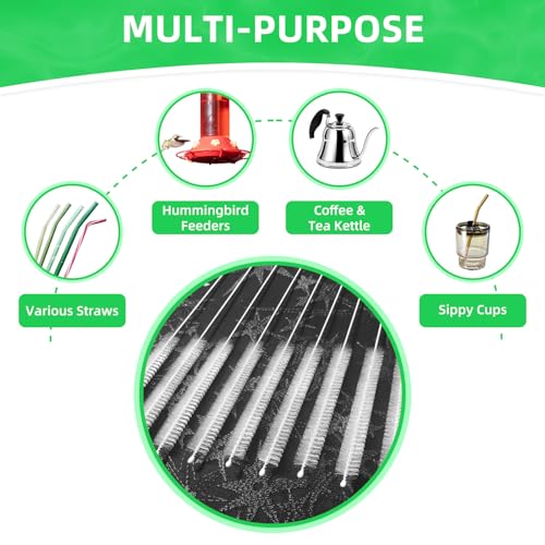 Cleaning Brushes for Reusable Drinking Straws, Set of 5, Long Wire Handle, Bottle and Straw Cleaner for Stanley Mug, Sippy Cup, Water Bottle and Tubes, Reusable and Flexible - color: white001