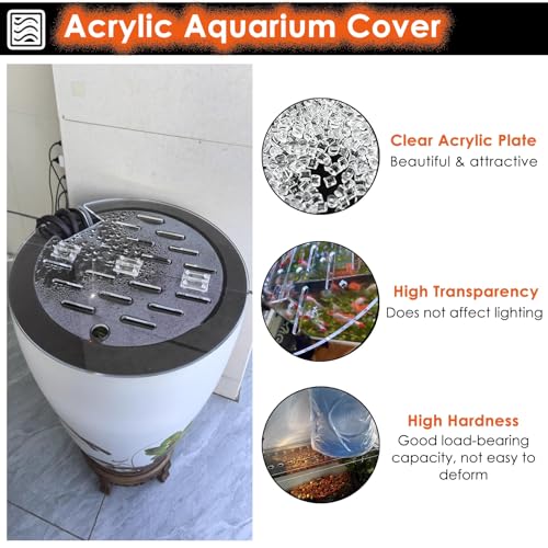 Cat-Proof Clear Acrylic Lid for Round Aquariums, Cuttable Anti-Jump Terrarium Cover with Hinges & Flip-top Design, Ideal Fish Tank Topper Outer Dia 19.5in/49.5cm - size: 19.5in/49.5cm