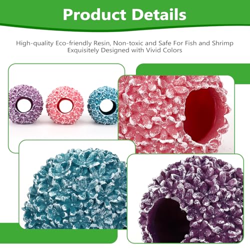 3-Pack Flowerball Aquarium Decorations Resin-Set of Hollow Floral Fish Tank Ornaments with Hiding Space-Approx. 3.5" L x 3.5" W x 3.5" H Each(Flowerball-3pcs) - color: Flowerball-3pcs