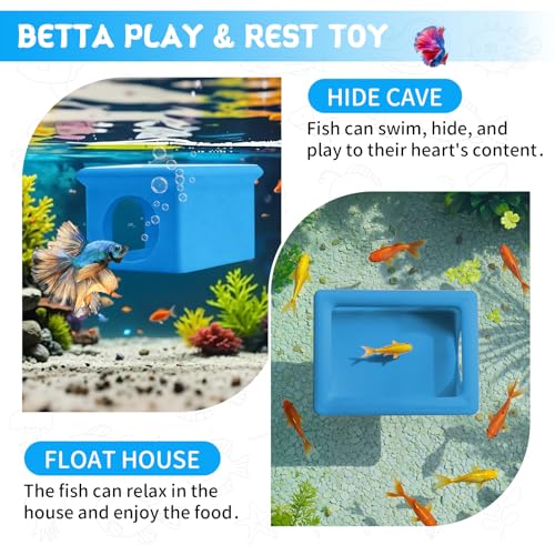 Floating Betta Fish Hammock Cave House for Aquarium, 3D Printed Betta Shrimp Feeder & Hideout Cave Toys, Small Aquarium Feeding Ring Decor, Turtle Fish Tank Decorations Accessories -Blue - color: Sky Blue