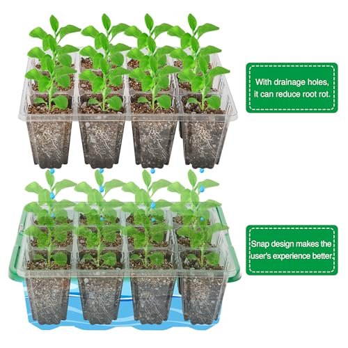 Bonviee 10 Packs Seed Starter Tray with Elevated Lid, 120 Cells Thicken Seed Starting Trays Kit with Adjustable Humidity Vent, Clear Cell Tray and Heightened Lids for Greenhouse & Gardens, Green - color: Green, size: 10 Packs, NO light