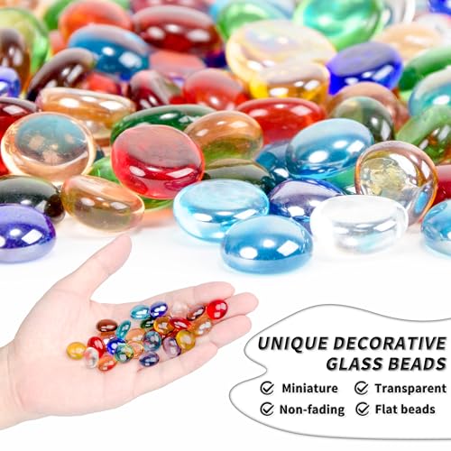 1 LB Mixed Color Flat Glass Beads, 160-180PCS Small Glass Marbles, Mini Flat Round Pebbles for Vase Filler and Floral, Fish Tank Rocks Decorative Gemstones for Home and Aquarium Décor - color: Mixed Color
