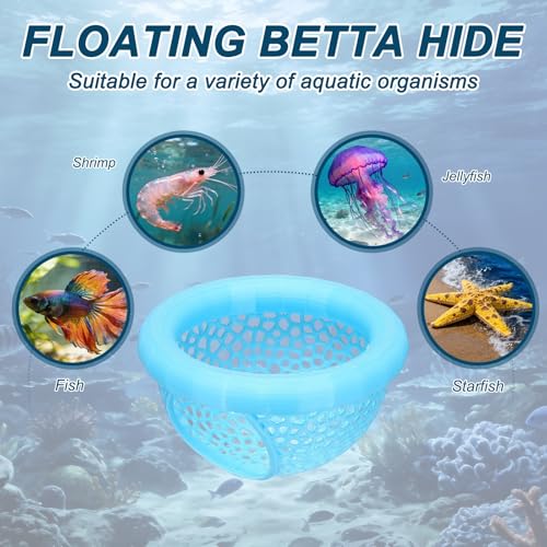 2Pcs Floating Betta Hammock Shrimp Shelter Betta Shrimp Feeder 3D Printed Fish Tank Accessories (S/L, Blue) for Small Aquarium Safe Rest - color: Blue