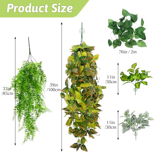 Hamiledyi 5 Pcs Reptile Plants Terrarium Hanging Fake Plant Leaves, Bearded Dragon Tank Accessories, Habitat Decor for Snake Leopard Gecko Lizard Chameleon Spider Turtle (Style 3) - size: 5 PCS - Style 3