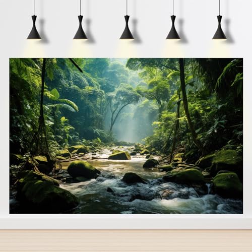 Jungle Rainforest Aquarium Background Tranquil Stream Meanders Fish Tank Background Vibrant Foliage Dense Green Forest Reptile Tank Backgrounds Foggy Misty Trees Reptile Enclosure Backgrounds 24x12in - color: Tropical Green, size: 24(W)x12(H)inches/ 60(W)
