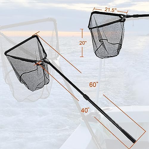 Fiblink Folding Aluminum Fishing Landing Net Fish Net with Extending Telescoping Pole Handle - style: Extend Length: 44-60 Inches (With Larger Net)