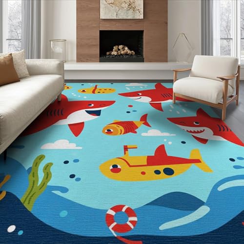 6'x9' Washable Flatwoven Rug, Red Graphic Wave Stain Resistant Large Carpet Non-Slip Chair-Friendly Floor Mat for Dining Room, Under Table, Office | Ref:2070041 - color: Blue/Pattern 18, size: 6' x 9' (Rectangular)