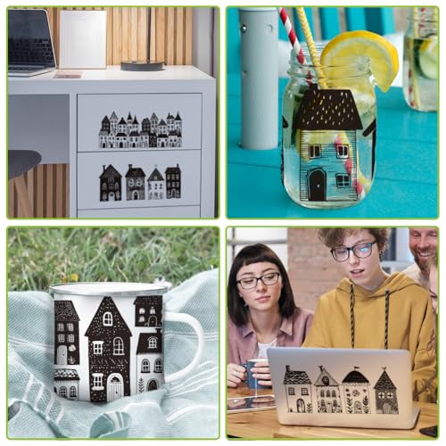arricraft 10 Sheets House Silhouettes UV DTF Cup Wrap for 16OZ Glass, Black and White Houses Architecture Rub on Decals PVC Transfer Stickers for DIY Cups Wood Funiture 24x11cm/9.4x4.3inch - style: House Silhouettes Theme