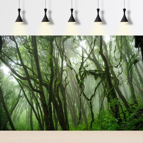 Tropical Fish Tank Background Jungle Reptile Terrarium Background Forest with Moss Reptile Tank Background Tropical Rainforest Jungle Enchanted Forest Woods Old Tree Reptile Habitat Background 24x12in - color: Foggy Green, size: 24(W)x12(H)inches/ 60(W)*3