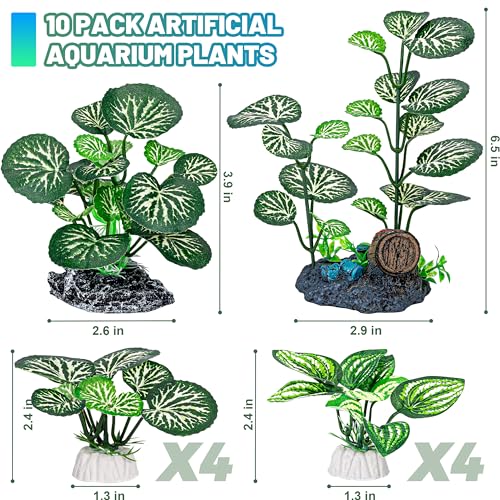 MyLifeUNIT Betta Fish Tank Decor Plants, 10 Pack Silk Aquarium Plants for Fish Tank Decorations, Betta Fish Leaf Pad for Sleeping Resting Hiding Playing