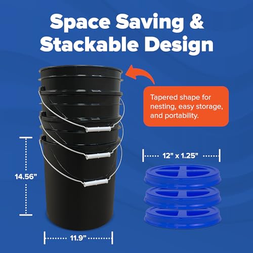 ePackageSupply 5 Gallon Bucket - Food Grade Bucket with Airtight Gamma Seal Screw-On Lid, BPA-Free, Heavy-Duty 90 Mil HDPE Plastic, Bulk Storage, Durable Container, Made in USA, Black/Blue, 6 Packs - color: Black/Blue, size: 6 Packs