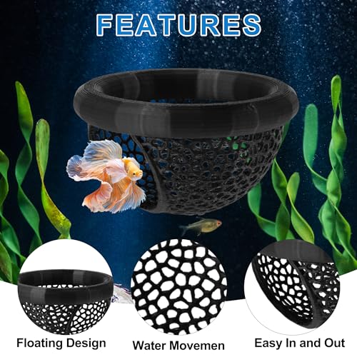 Betta Hideout Cave, Aquarium Floating Betta Hideout, Multi-Functional Betta Fish Hammock, Black - color: Black