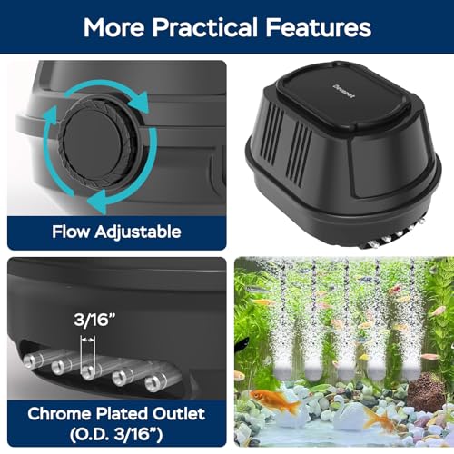 Pond Aerators for Outdoor Koi Ponds, Air Pump for Pond up to 3500 Gallons, All-in-One Flow Adjustable Pond Aeration Kit Pond Deicer with Double Outlet Airline Tubing Air Stones Check Valves - size: Up to 3500 Gallon