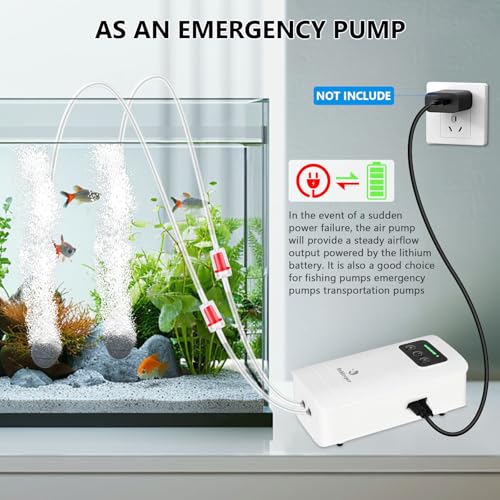 fishkeeper Battery Powered Aquarium Air Pump, USB Rechargeable Aerator Fish Tank Air Pump for 10-210 Gallons Portable Oxygen Pump for Outdoor Fishing, Power Outages and Emergency (6W 110GPH) - size: 6W-6000mAh (High-capacity)