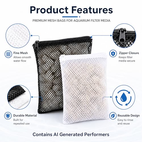 MAQIHAN 10pcs Aquarium Filter Media Bags - Mesh Filter Bags Reusable Bags with Zipper for Activated Carbon Ceramic Rings Filter Balls Fish Tank Pond 5.9 X 7.8 Inch
