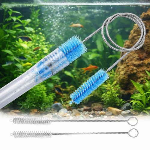 3-Piece Tube Cleaning Brush Kit, 59" Double-Ended Flexible Aquarium Filter Hose Brush with 2 x 8 Straw Cleaner Brushes, 304 Stainless Steel & Nylon Pipe Cleaner for Fish Tank, Kitchen & Home Brewing