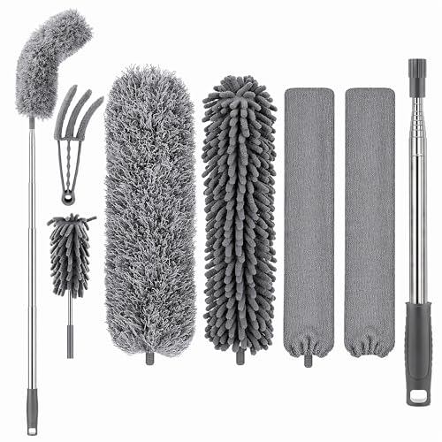 Microfiber Feather Duster, Duster with Extension Pole 30-100 Inches,Ceiling Fan Cleaner Duster Retractable Gap Dust Brush Cleaner for Cleaning Cobweb,High Ceiling,Blinds, (Dark Gray)