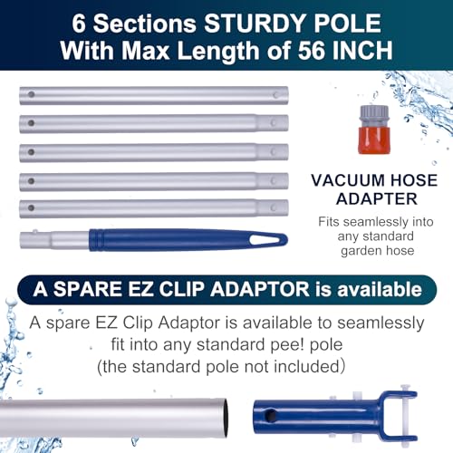 POOLAZA Manual Pool Vacuum for Above Ground Pool Upgrade with Fine Mesh Bag& 56" Pole, Handheld Pool Vacuum Jet Underwater Cleaner, Spa Pool Vacuum Cleaner Attach to Garden Hose