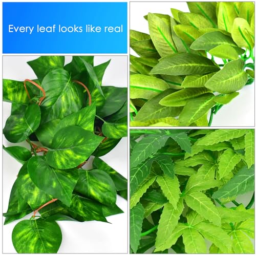 KATUMO Reptile Plants, 3PCS Amphibian Hanging Plants with Suction Cup for Lizards, Geckos, Bearded Dragons, Snake, Hermit Crab Tank Pets Habitat Decorations - color: Green