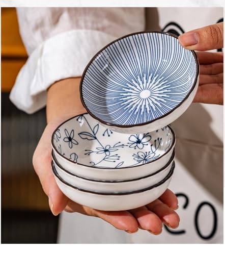 6 Pack 3 oz Cute Japanese Soy Sauce Dish Small Dipping Sauce Bowls Ceramic Sushi Dipping Bowls for Sushi,Side Dish,Ketchup,Dips,Condiment,Snack,BBQ Party - color: cyan blue
