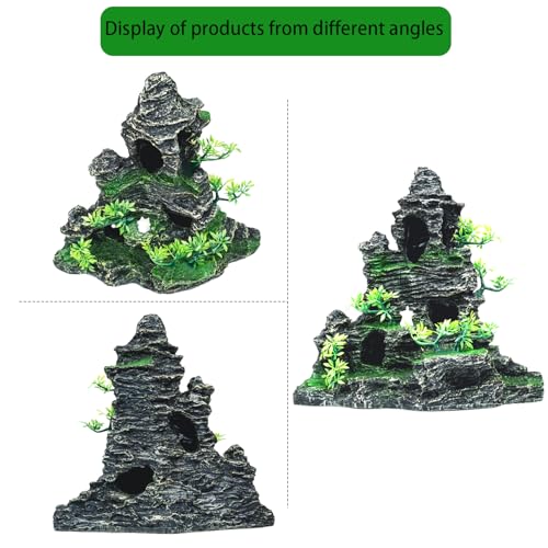 Large Aquarium Decor - Fish Tank Decorations with Mountain View Stone Ornament, Ideal for Betta, Snails, Turtle, Hiding, Climbing, Exploring, Landscaping, Aquascaping - color: F