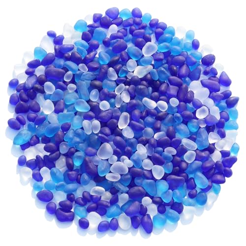 QYGL Sea Glass Stones - 0.55LB Blue Mixed Frosted Glass Pebbles Gemstones - Perfect for Aquarium Rocks, Fish Tank Gravel, Vase Fillers, DIY Crafts, and Home Decor - color: Blue Mixed