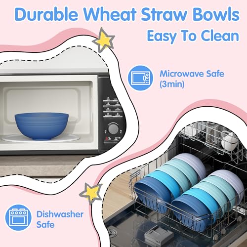 Quatish 10 PCS Unbreakable Cereal Bowls,Dishwasher & Microwave Safe Wheat Straw Bowls, Easy-to-Clean Lightweight Desserts & Soup Bowl, Portable for Picnics ，Snack Plastic Bowls Set，Blue - color: Blue