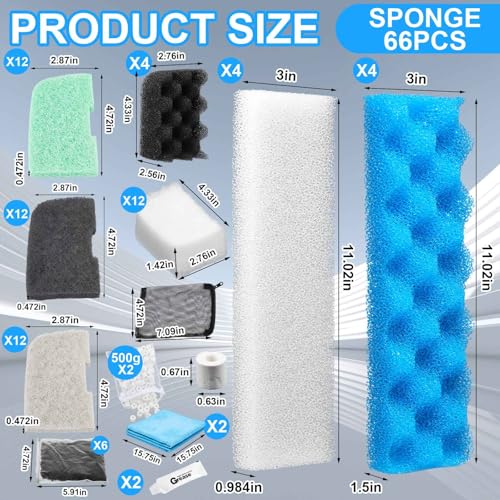 Threlaco 74 Pcs Canister Filter Media Kit Compatible with Fluval 406/407 Filter, Including Foam Pads, Water Polishing Pad, Activated Carbon, Nitrite/Phosphate/Ammonia Remover, Mesh Bag, 2 Ceramic Ring - style: 406/407