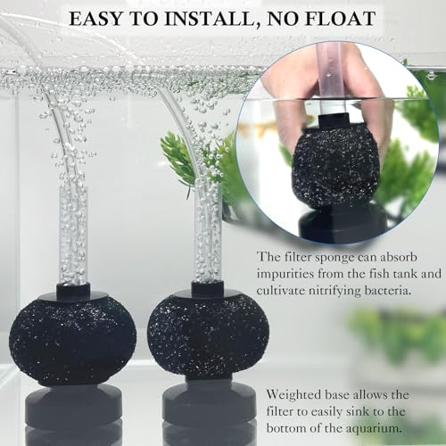 HITOP 2 Pack Aquarium Bio Sponge Filter: Diameter 2.5in Mini Air-Powered Fish Tank Filter, Quiet Small Sponge Filter for up to 15gallon Fish Tank, Betta Tank, Shrimp Tank, Fry Tank, Breeding - style: Mini 2.5in-2pack