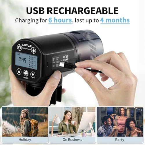 Automatic Fish Feeder Dispenser for Aquarium: Rechargeable Auto Feeders for Tank Turtle Pond Betta - 200ml Smart Food Feeding Timer Dispensers for Flake Pellet Vacation Weekend - size: CY-059D